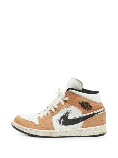 Pre-owned Jordan Air  1 Mid Se Brushstroke Sneakers In White