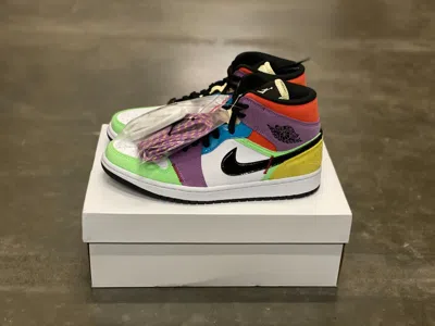 Pre-owned Jordan Air  1 Mid Se Women Size 11 Men 9.5 Multicolor Light Bulb Retro Cw1140-100
