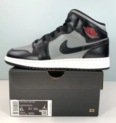 Pre-owned Jordan Air  1 Mid 'shadow' Black Red Grey 554725-096 Size 6y / Women Size 7.5 In Gray