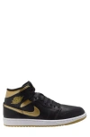Jordan Mens  Aj 1 Mid In Black/metallic Gold/white