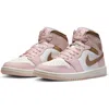 Jordan Air  1 Mid Sneaker In Pink Oxford/brown/sail