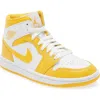 Jordan Air  1 Mid Sneaker In White/university Gold/white