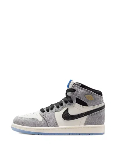 Jordan Kids' Air  1 Retro High Leather Sneakers In Gray