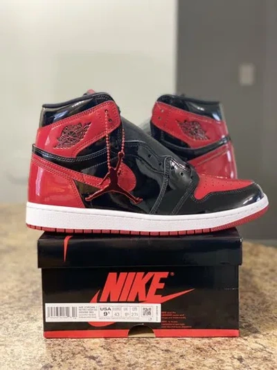 Pre-owned Jordan Air  1 Retro High Og Bred Patent 555088-063 Size 9.5 Men's Authentic In Red