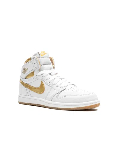 Jordan Kids' Air  1 Retro High Og "metallic Gold" Sneakers In White