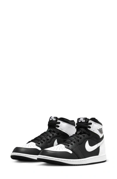 Jordan Air  1 Retro High Top Trainer In Black/ White/ White