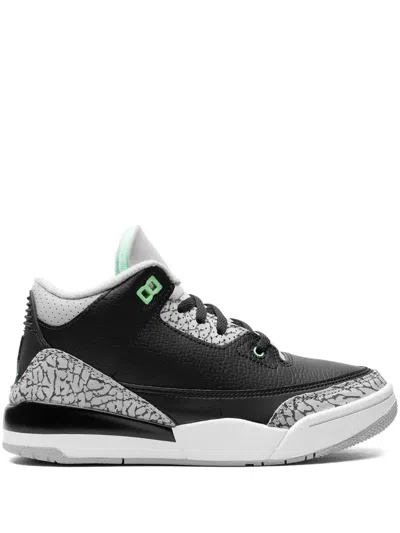 Jordan Kids' Air  3 Leather Sneakers In Wolf Gray/black/green Glow