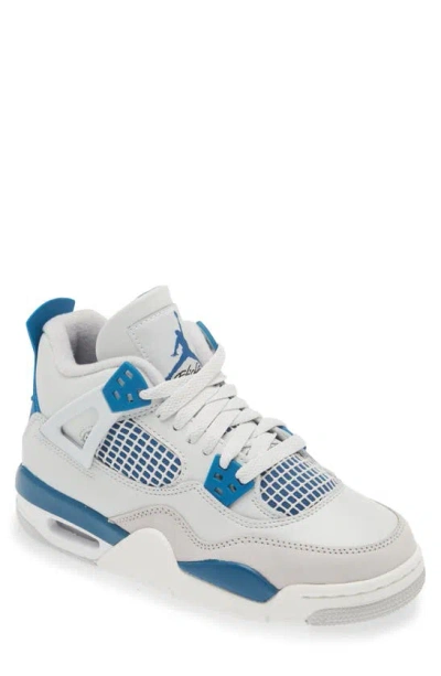 Jordan Kids' Air  4 Retro Basketball Sneaker In Off White/ Blue/ Grey