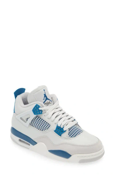 Jordan Air  4 Retro Basketball Sneaker In Off White/ Military Blue/ Grey