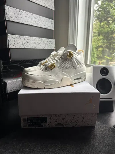 Pre-owned Jordan Air  4 Retro Metallic Gold Sail Shoes Aq9129-170 Women's Size 12/mens 10.5