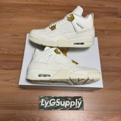 Pre-owned Jordan Air  4 Womens Retro Metallic Gold Sizes Us W 9.5 10 10.5 11 12 Aq9129-170 In White