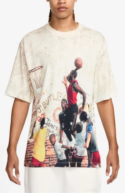 Jordan Air Oversize Graphic T-shirt In Sail/legend Light Brown/red