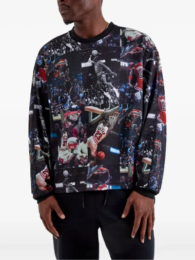 Jordan All-over-print Crew-neck Top In Black