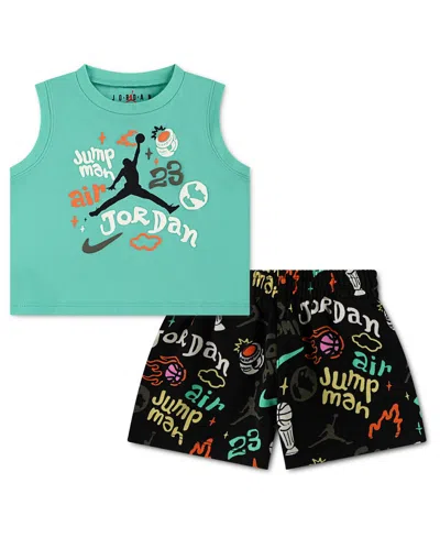 Jordan Baby Boys' 12-24 World Tour Tank Top And Shorts, 2-piece Set In Green