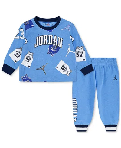 Jordan Baby Boys Crewneck Top & Jogger Pants, 2 Piece Set In Blue