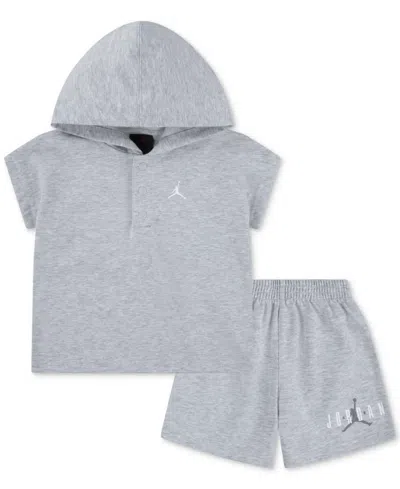 JORDAN BABY BOYS FRENCH TERRY HENLEY HOODIE & SHORTS, 2 PIECE SET