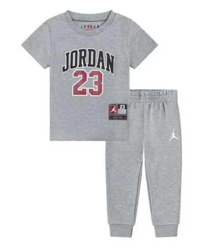 Jordan Baby Boys Jersey Pack T-shirt And Jogger Pants Set In Carbon Heather