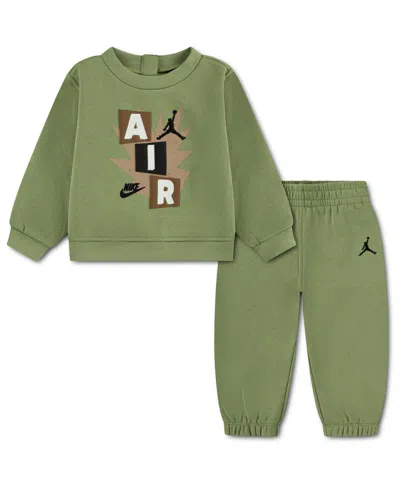 Jordan Baby Boys' Logo Crewneck Sweatshirt And Jogger Pants, 2-piece Set In Green