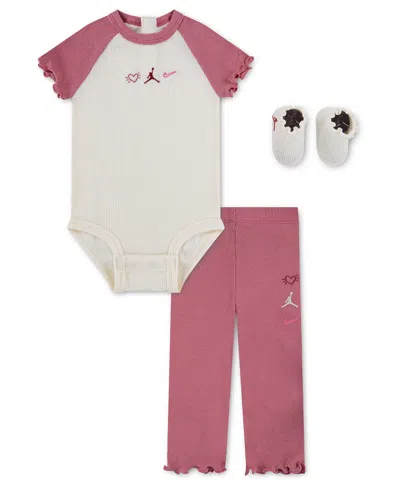 Jordan Baby Girls' Love Is In The Air Bodysuit, Flared Pants And Socks, 3-piece Set In Multi
