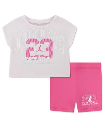 Jordan Baby Girls' Short Sleeve Boxy T-shirt And Shorts 2-piece Set In Pink