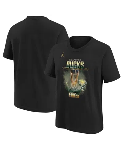 Jordan Kids' Big Boys And Girls Black Milwaukee Bucks 2024 Nba Cup Champions Locker Room T-shirt