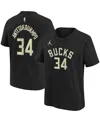 Jordan Big Boys And Girls  Brand Giannis Antetokounmpo Black Milwaukee Bucks Statement Edition Name A In Black