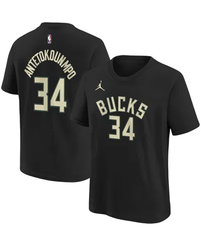 Jordan Kids' Big Boys And Girls  Brand Giannis Antetokounmpo Black Milwaukee Bucks Statement Edition Name A