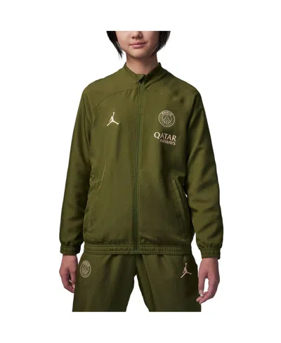 Jordan Big Boys And Girls Olive Paris Saint-germain 2023/24 Strike Full-zip Track Jacket In Green