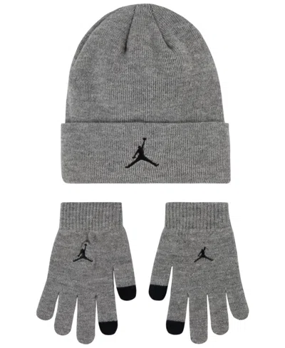 Jordan Kids' Big Boys Essentials Beanie And Gloves Set In Carbon Heather