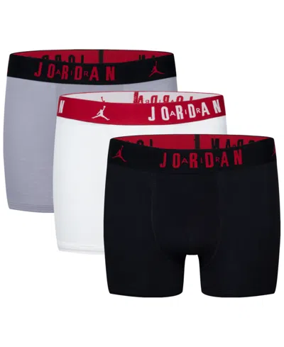 Jordan Kids' Big Boys Flight Dri-fit Cotton Core Boxer Briefs, Pack Of 3 In Black,white