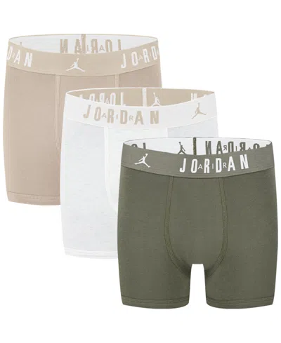 Jordan Kids' Big Boys Flight Dri-fit Cotton Core Boxer Briefs, Pack Of 3 In Medium Olive