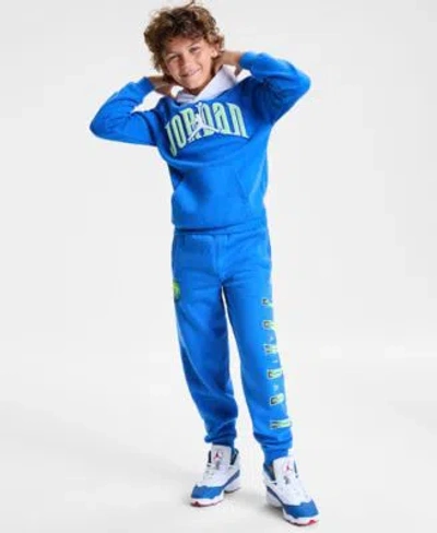 Jordan Kids' Big Boys Gametime Fleece Pullover Hoodie Chenille Patch Pants Air School Backpack Pencil Case Set In Blue
