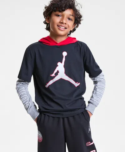 Jordan Kids' Big Boys Gametime Layered-look Hoodie In Blue