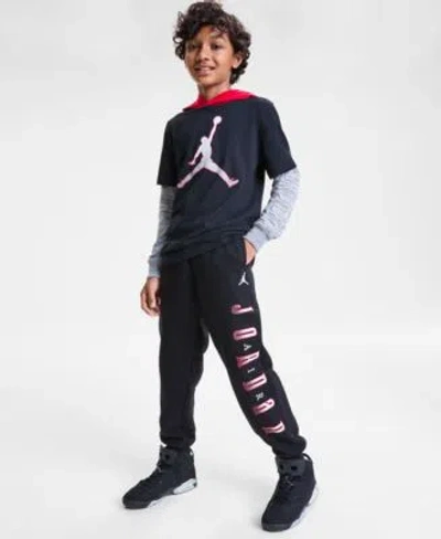 Jordan Kids' Big Boys Gametime Layered Look Hoodie Chenille Patch Pants In Blue