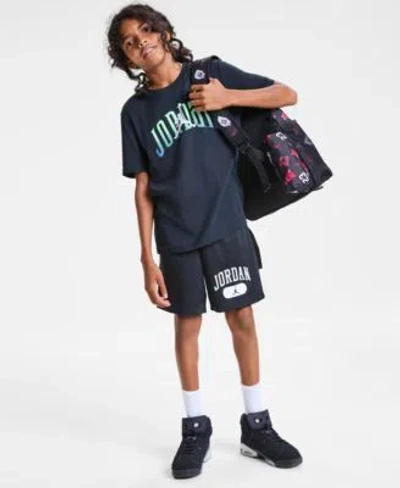 Jordan Kids' Big Boys Global Arch Logo Graphic T Shirt Mesh Logo Shorts Air School Backpack Pencil Case Set In Blue