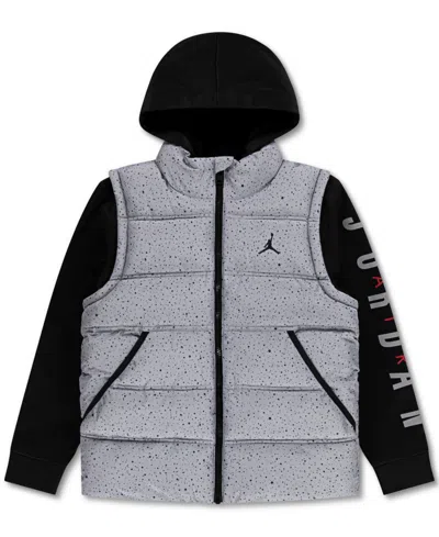 Jordan Kids' Big Boys Layered-look Hooded Jacket In Gray