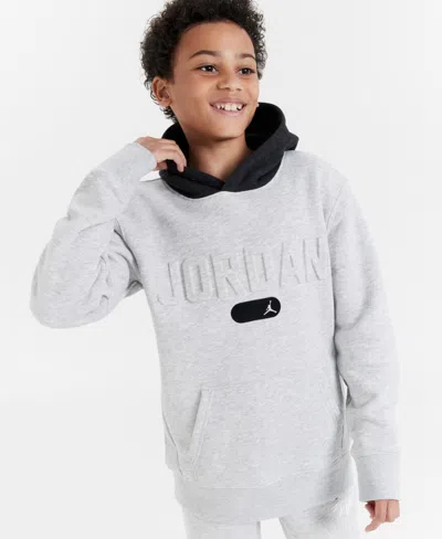 Jordan Kids' Big Boys Logo Embossed Heathered Fleece Hoodie In Light Grey