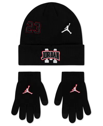 Jordan Big Kids 2-piece Neutral Patch Beanie And Gloves Set In Black