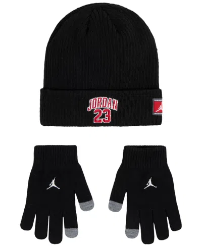 Jordan Big Kids 23 Jersey Beanie Set In Black