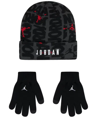 Jordan Big Kids 2fer Beanie Set In Black,anthracite