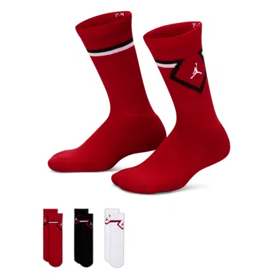 Jordan Big Kids' Diamond Crew Socks (3 Pairs) In Red