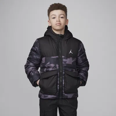 Jordan Big Boys Printed Full-zip Hooded Puffer Jacket In Grey