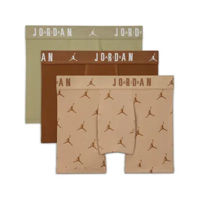 Jordan Big Kids' Flight Cotton Essentials Boxer Briefs (3-pack) In Brown
