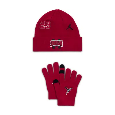 Jordan Big Kids' Patch Beanie 2-piece Set In Red