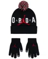 Jordan Big Kids Pom Beanie Set In Black