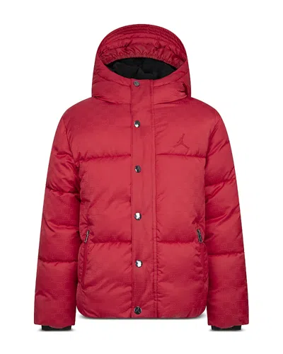Jordan Big Kids Neutral 23 Jacquard Faux Down Fill Jacket In Gym Red