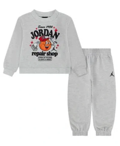 Jordan Boys 2t 7 Striped Fleece Long Sleeve Top Pants 2 Piece Set In Gray
