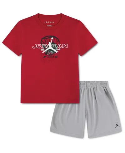 Jordan Kids' Boys' 4-7 Flight Team Short-sleeve T-shirt And Shorts, 2-piece Set In Gray