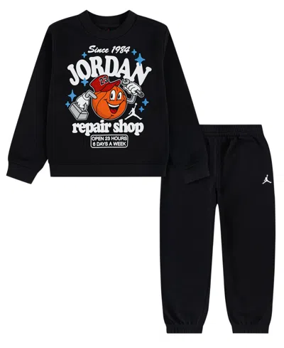Jordan Boys' 4-7 Striped Fleece Long-sleeve Top And Pants, 2-piece Set In Black