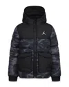 Jordan Big Boys Printed Full-zip Hooded Puffer Jacket In Iron Gray